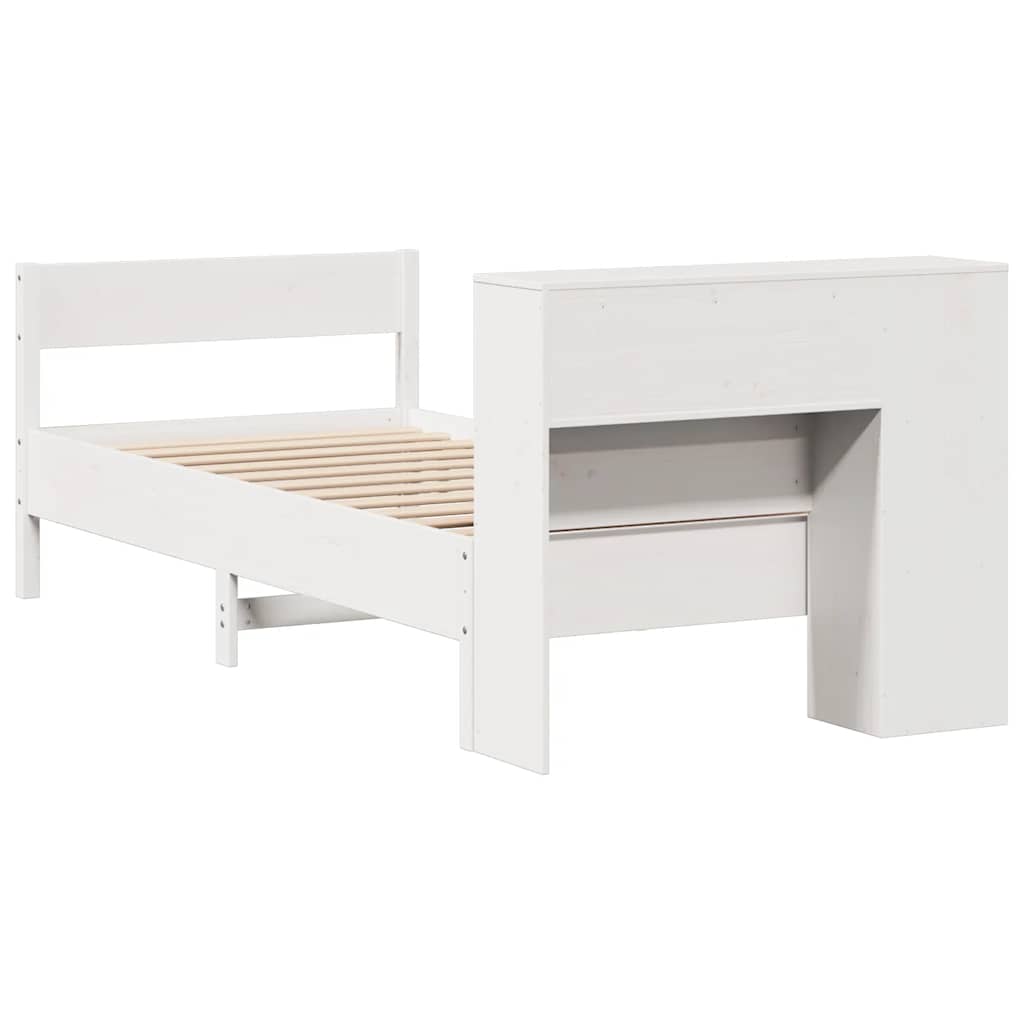 Lit bibliothèque sans matelas blanc 90x200cm bois de pin massif - XIOS