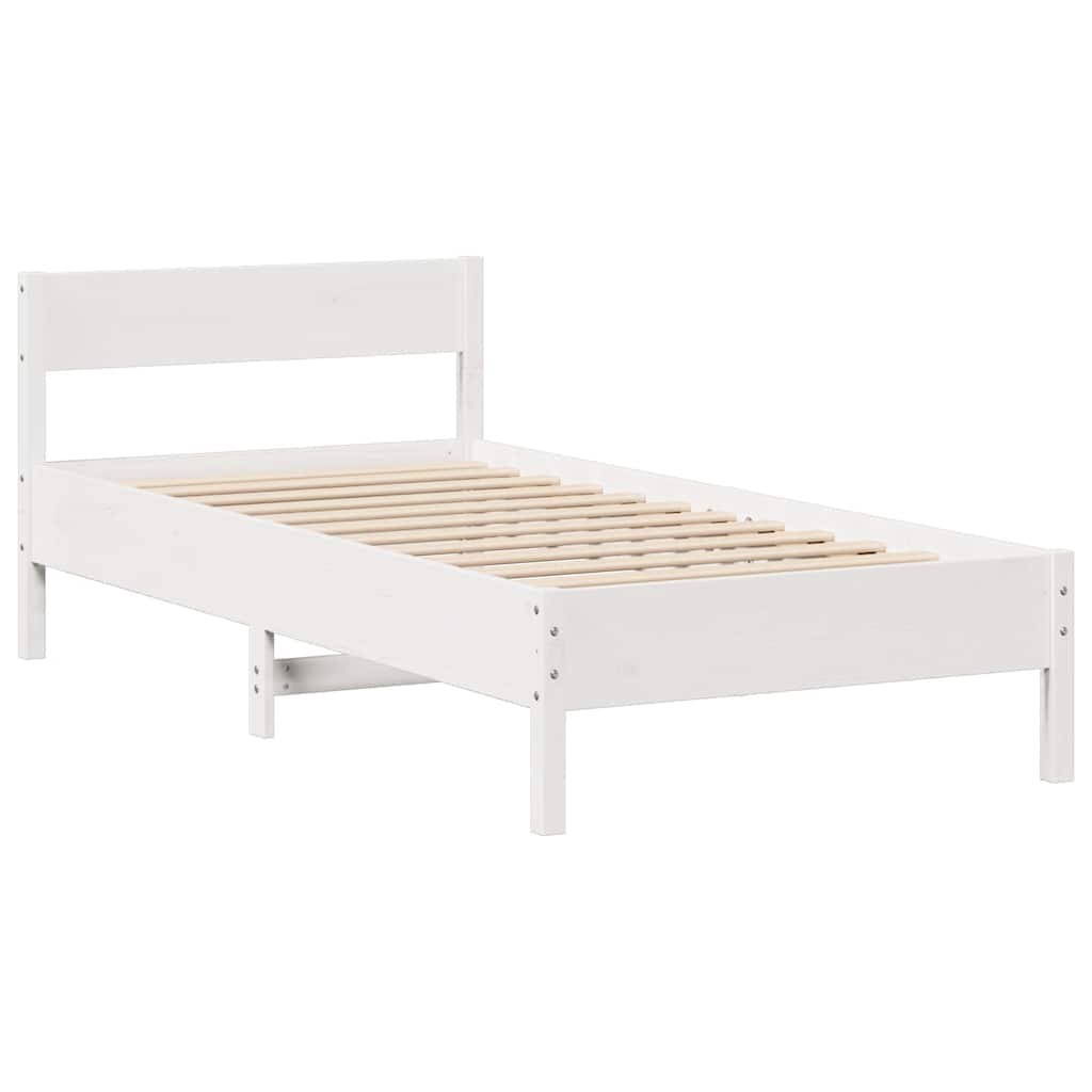 Lit bibliothèque sans matelas blanc 90x200cm bois de pin massif - XIOS