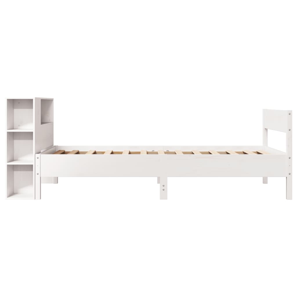 Lit bibliothèque sans matelas blanc 90x190cm bois de pin massif - XIOS