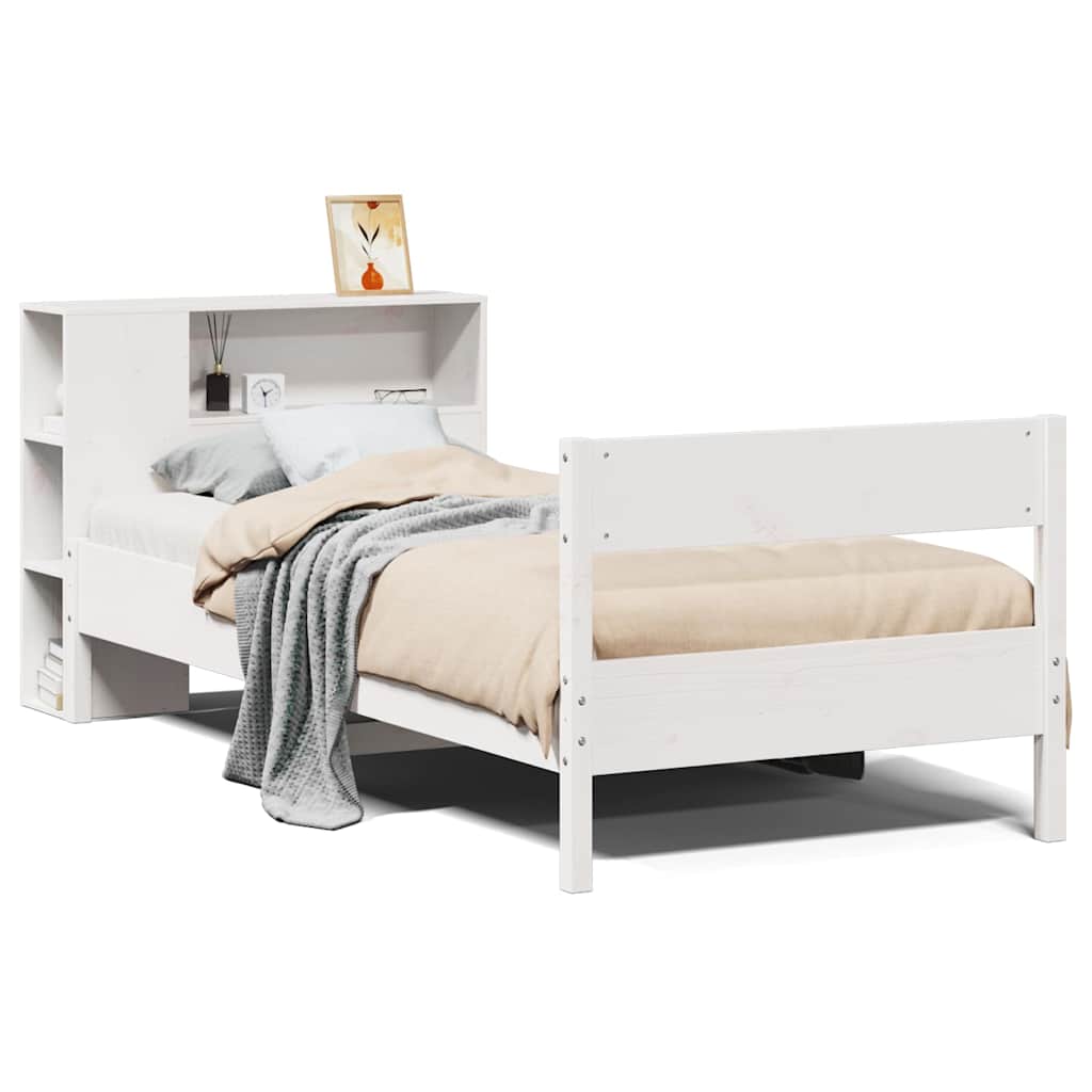 Lit bibliothèque sans matelas blanc 75x190cm bois de pin massif - XIOS