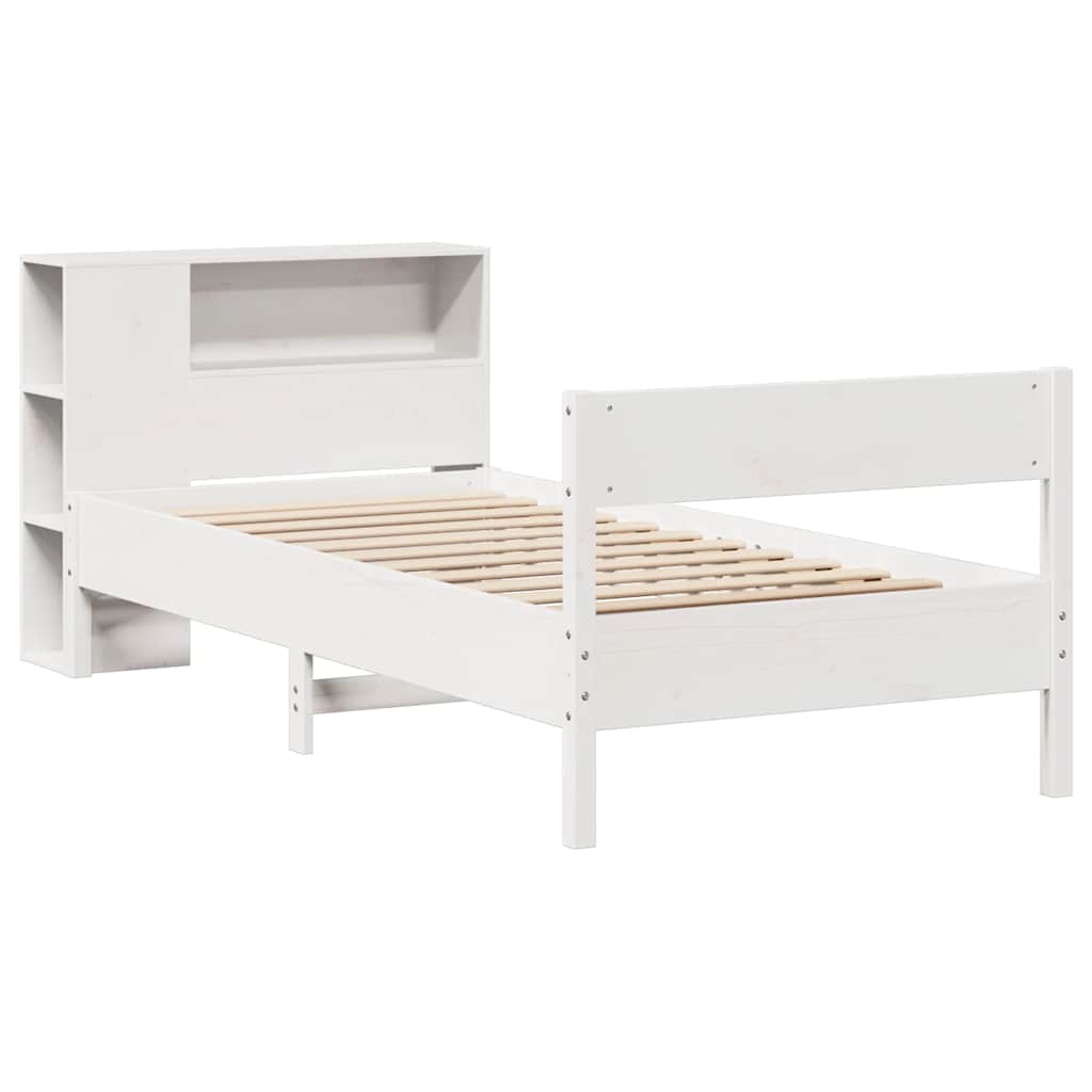 Lit bibliothèque sans matelas blanc 75x190cm bois de pin massif - XIOS