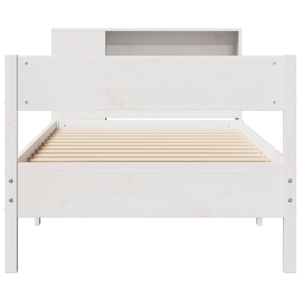Lit bibliothèque sans matelas blanc 75x190cm bois de pin massif - XIOS