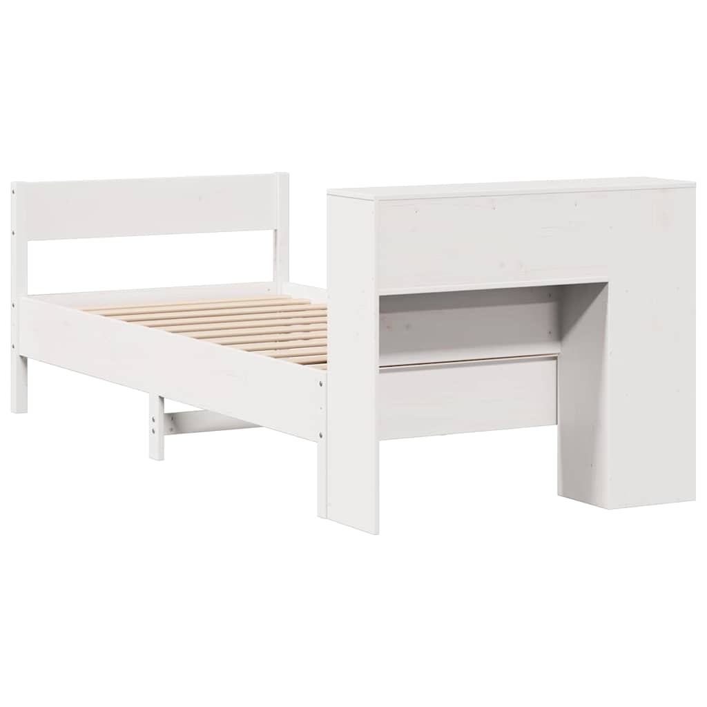 Lit bibliothèque sans matelas blanc 75x190cm bois de pin massif - XIOS