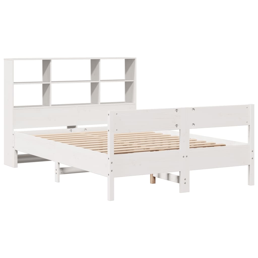 Lit bibliothèque sans matelas blanc 160x200 cm bois pin massif - XIOS