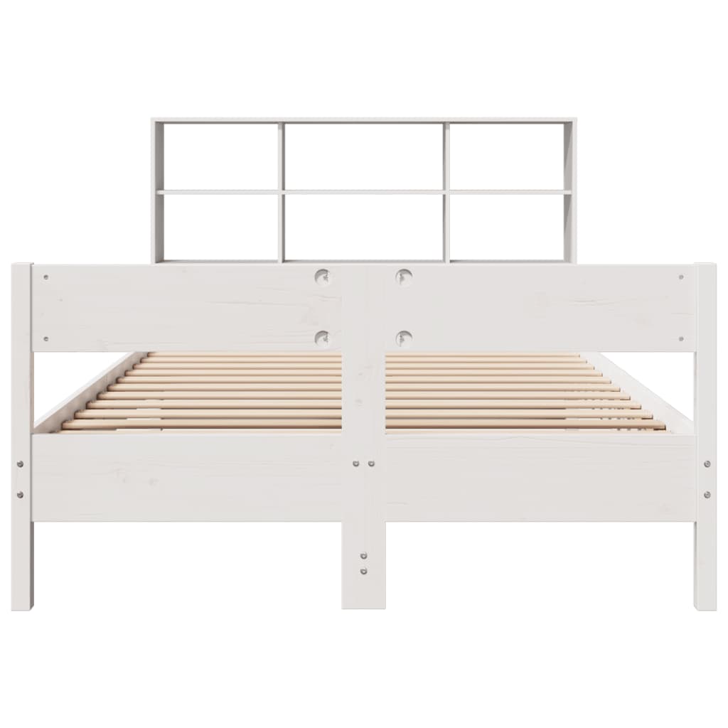 Lit bibliothèque sans matelas blanc 160x200 cm bois pin massif - XIOS