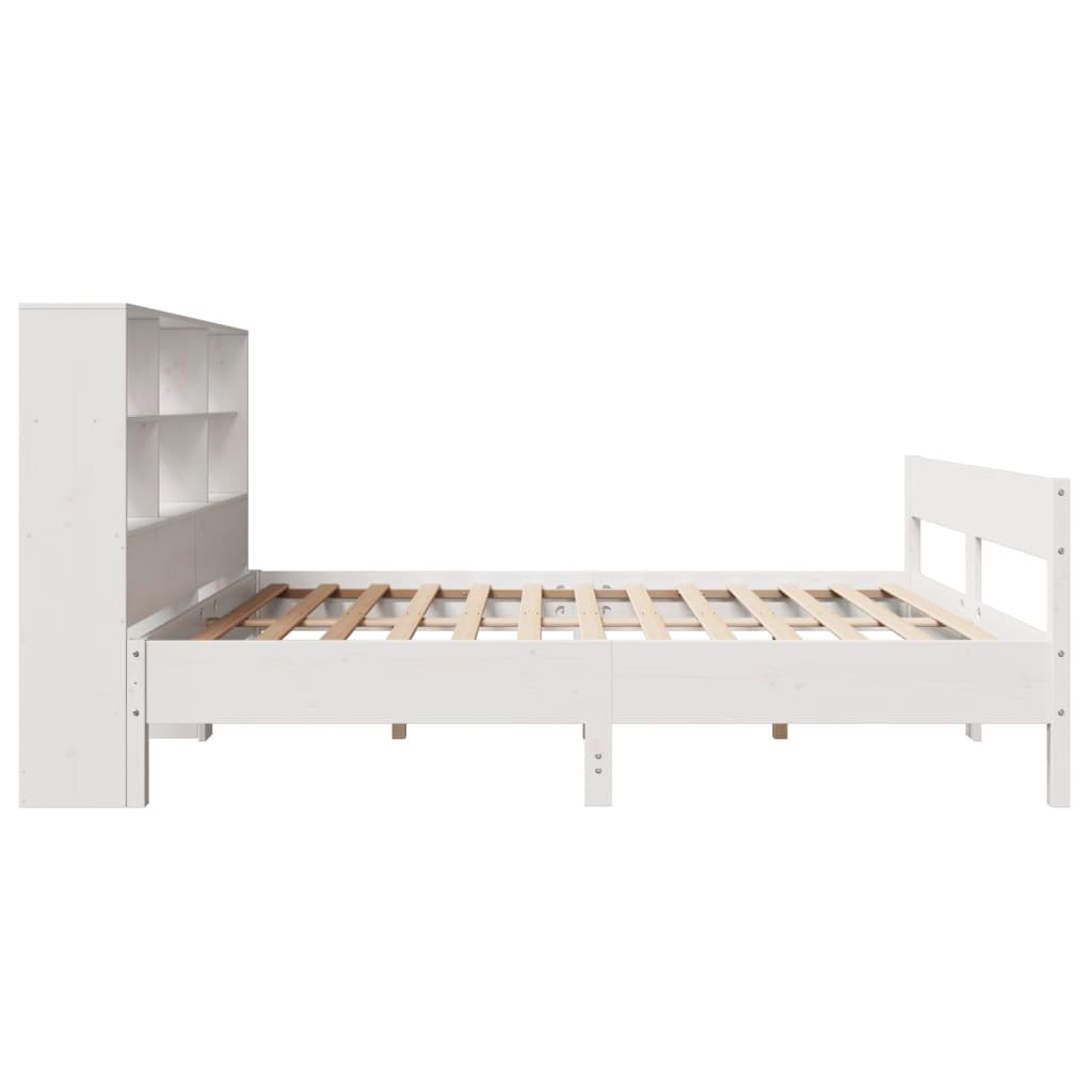 Lit bibliothèque sans matelas blanc 160x200 cm bois pin massif - XIOS