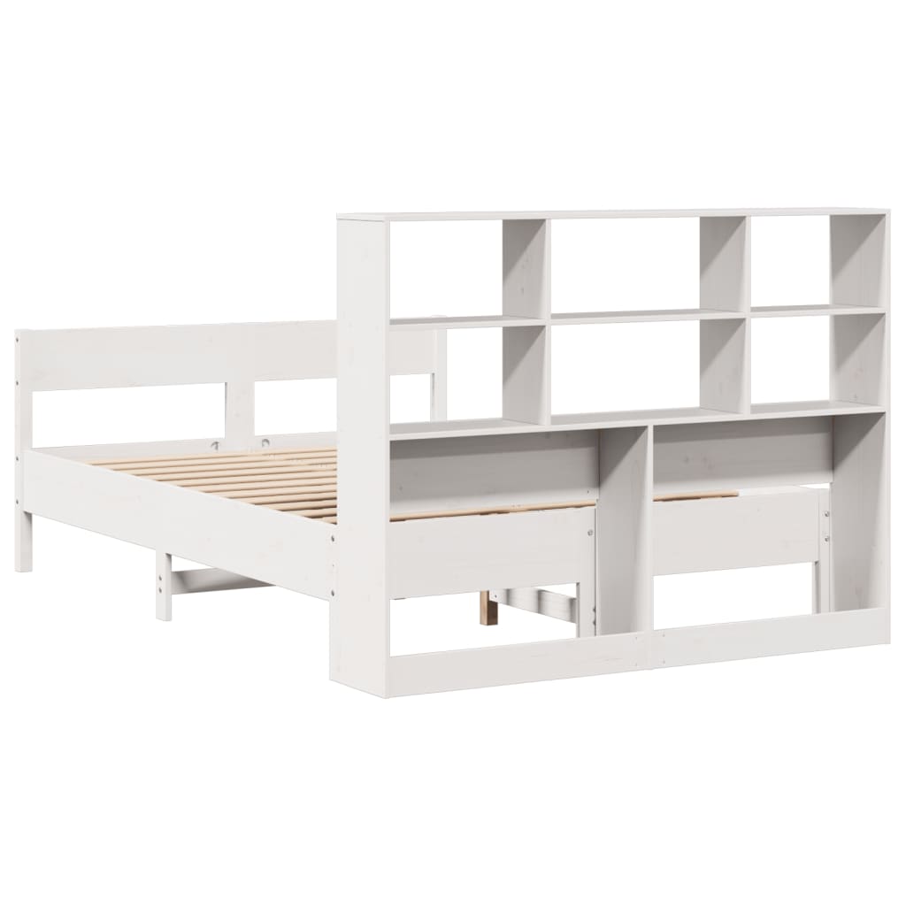 Lit bibliothèque sans matelas blanc 160x200 cm bois pin massif - XIOS