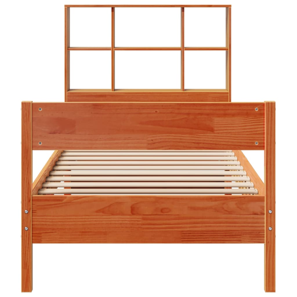 Lit bibliothèque sans matelas cire marron 100x200 cm pin massif - XIOS