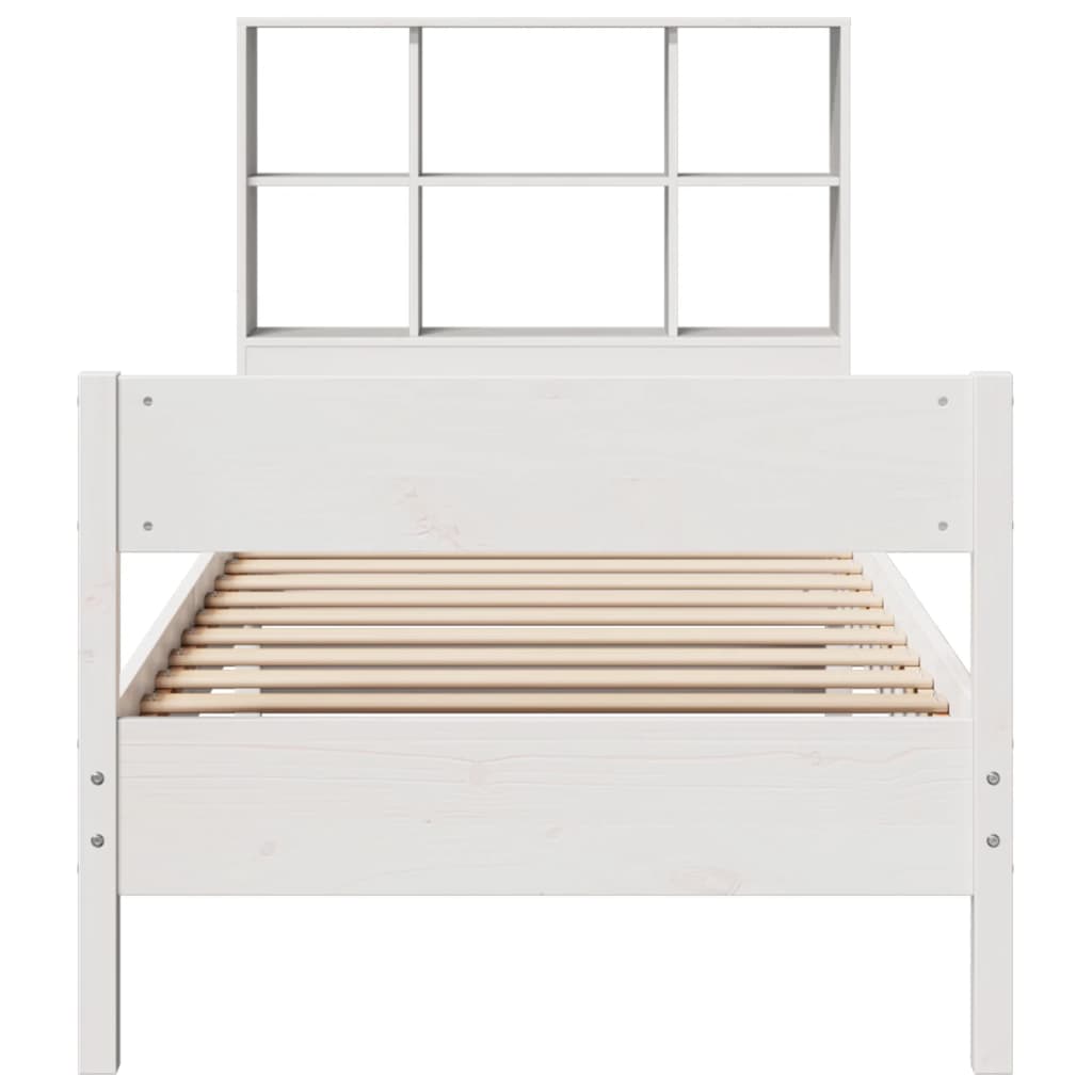 Lit bibliothèque sans matelas blanc 90x200cm bois de pin massif - XIOS