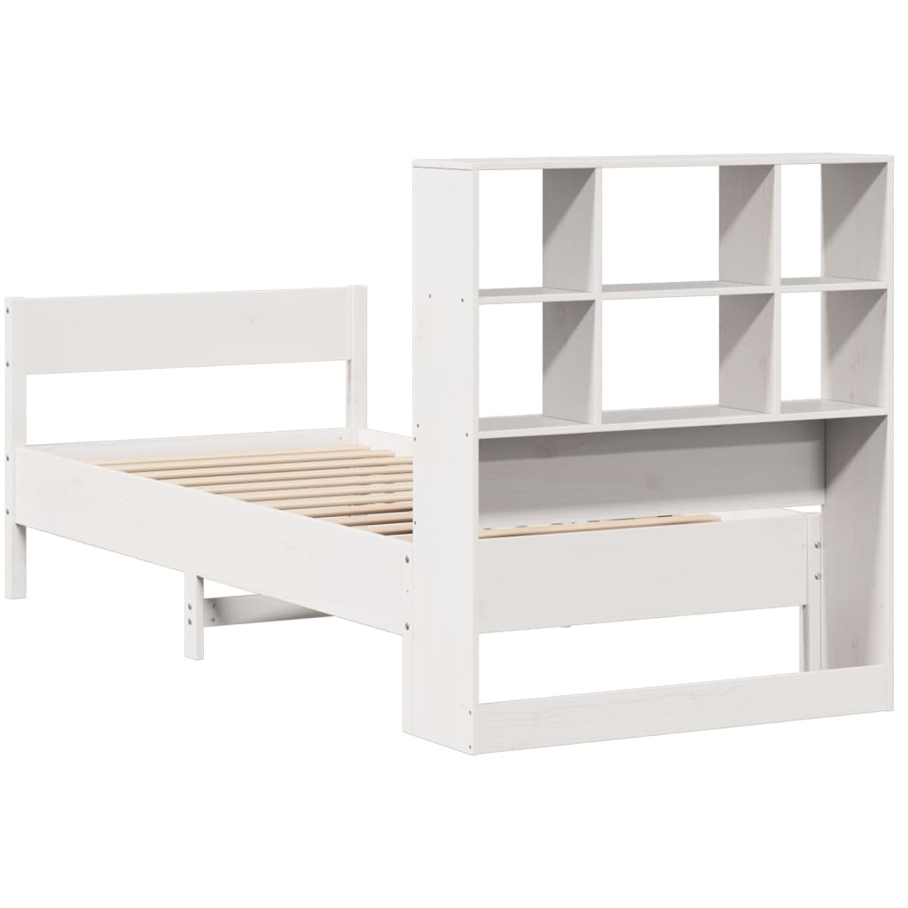 Lit bibliothèque sans matelas blanc 90x200cm bois de pin massif - XIOS