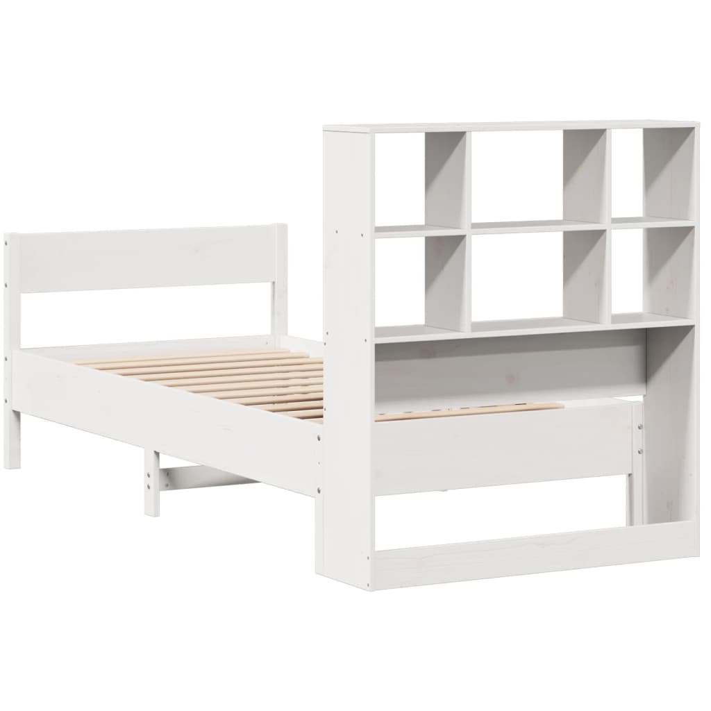 Lit bibliothèque sans matelas blanc 90x190cm bois de pin massif - XIOS