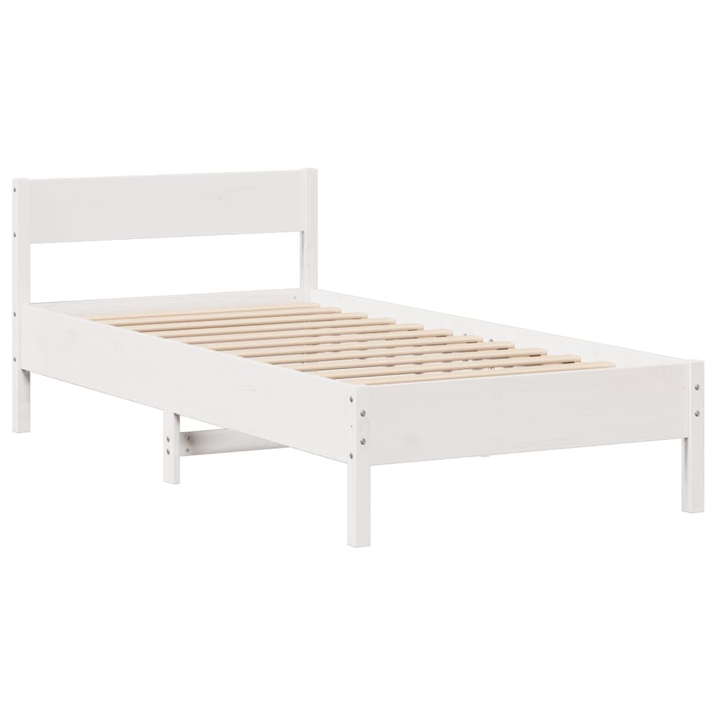 Lit bibliothèque sans matelas blanc 90x190cm bois de pin massif - XIOS