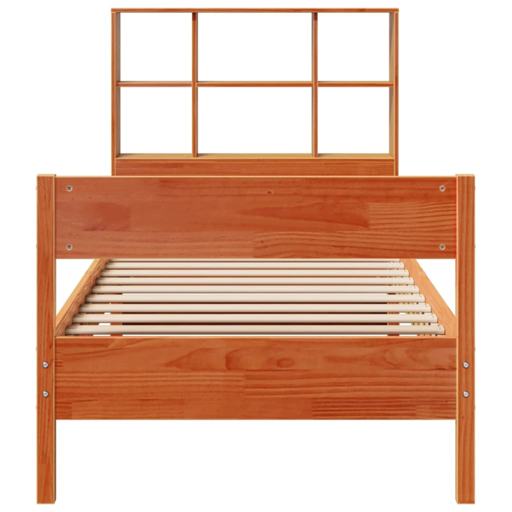 Lit bibliothèque sans matelas cire marron 75x190 cm pin massif - XIOS