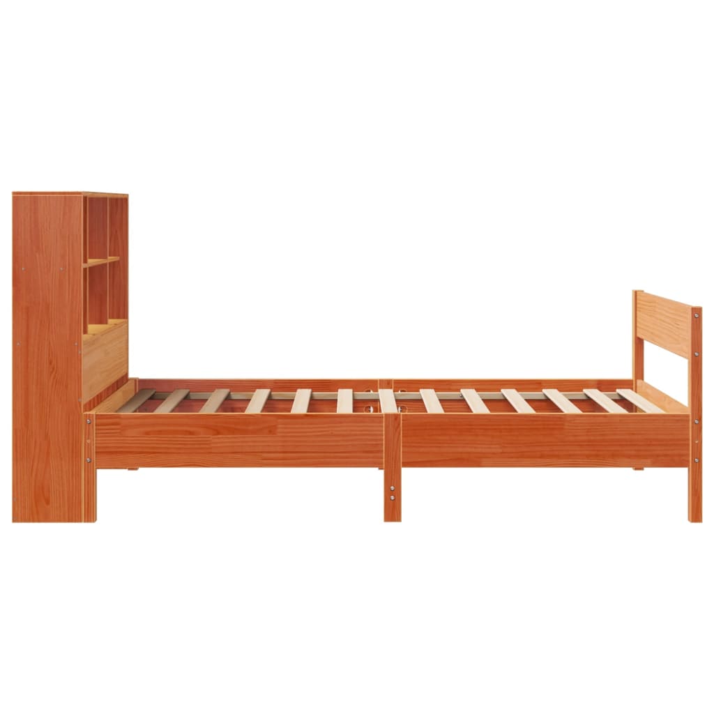 Lit bibliothèque sans matelas cire marron 75x190 cm pin massif - XIOS