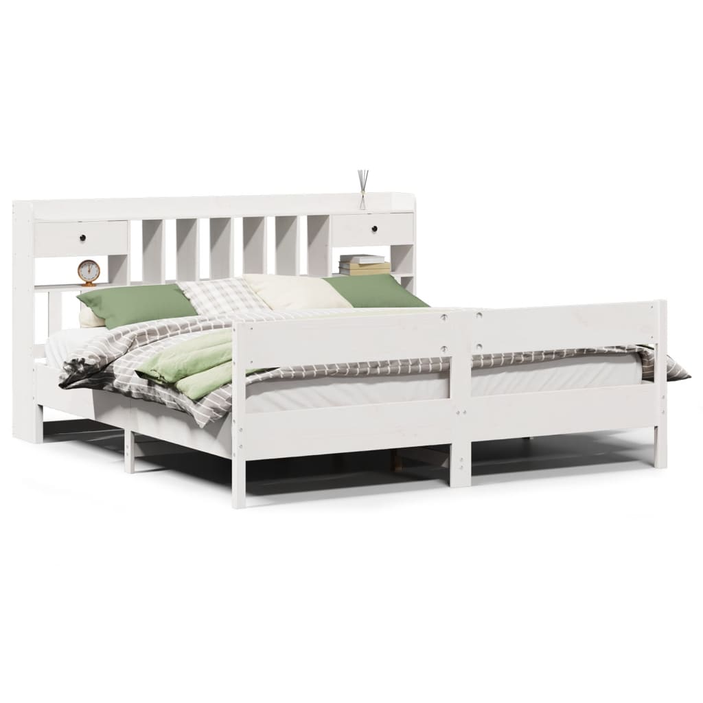 Lit bibliothèque sans matelas blanc 180x200 cm bois pin massif - XIOS
