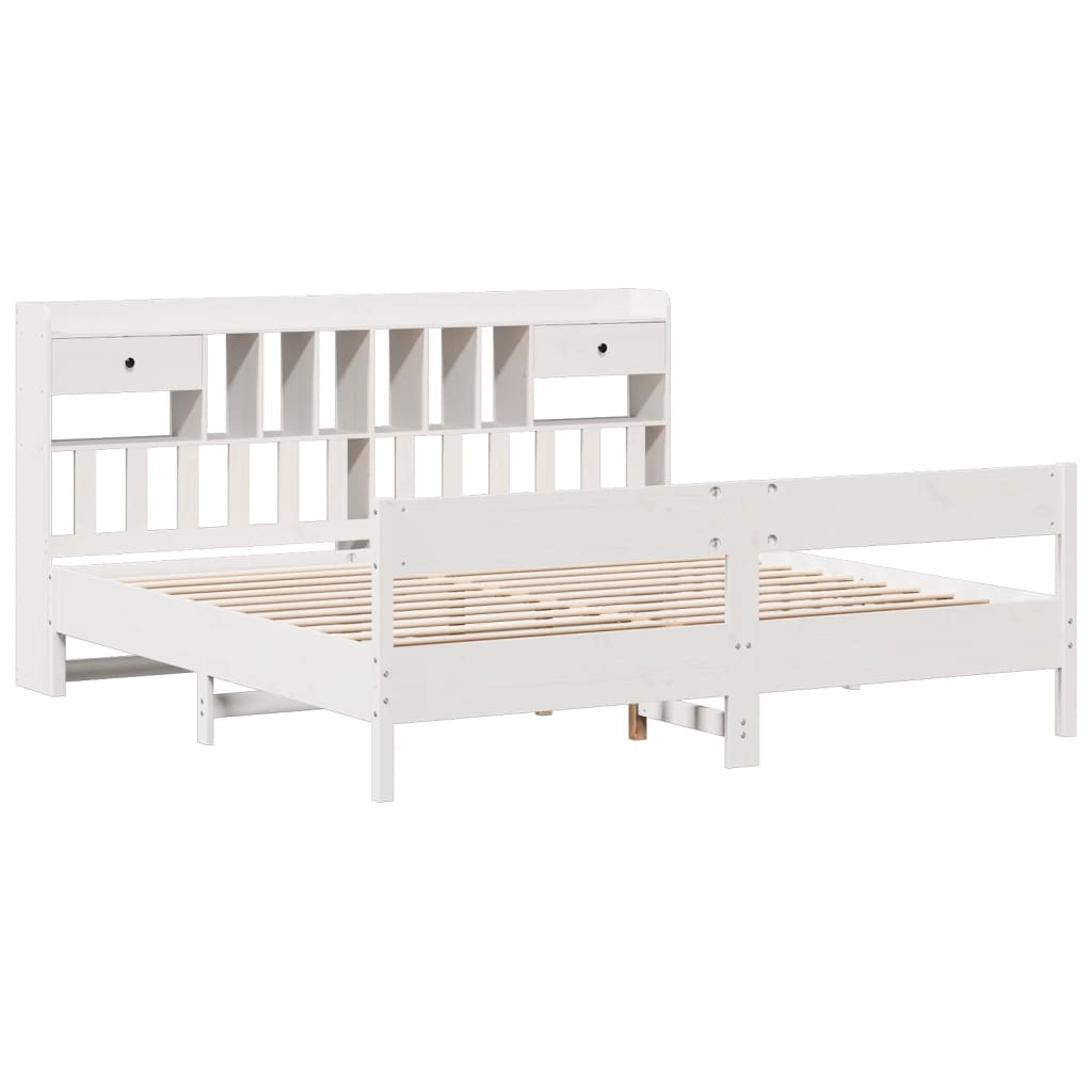 Lit bibliothèque sans matelas blanc 180x200 cm bois pin massif - XIOS