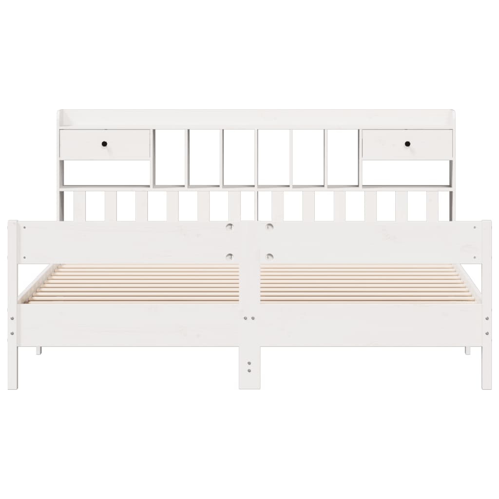 Lit bibliothèque sans matelas blanc 180x200 cm bois pin massif - XIOS