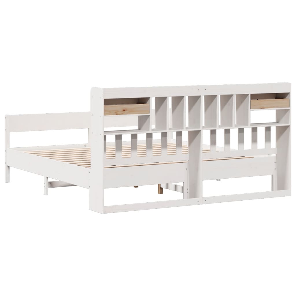 Lit bibliothèque sans matelas blanc 180x200 cm bois pin massif - XIOS
