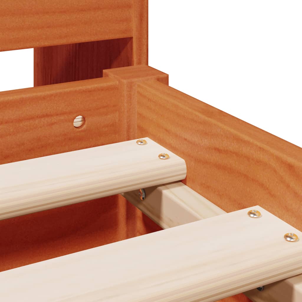 Lit bibliothèque sans matelas cire marron 180x200 cm pin massif - XIOS