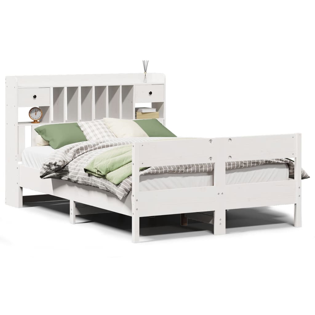 Lit bibliothèque sans matelas blanc 160x200 cm bois pin massif - XIOS