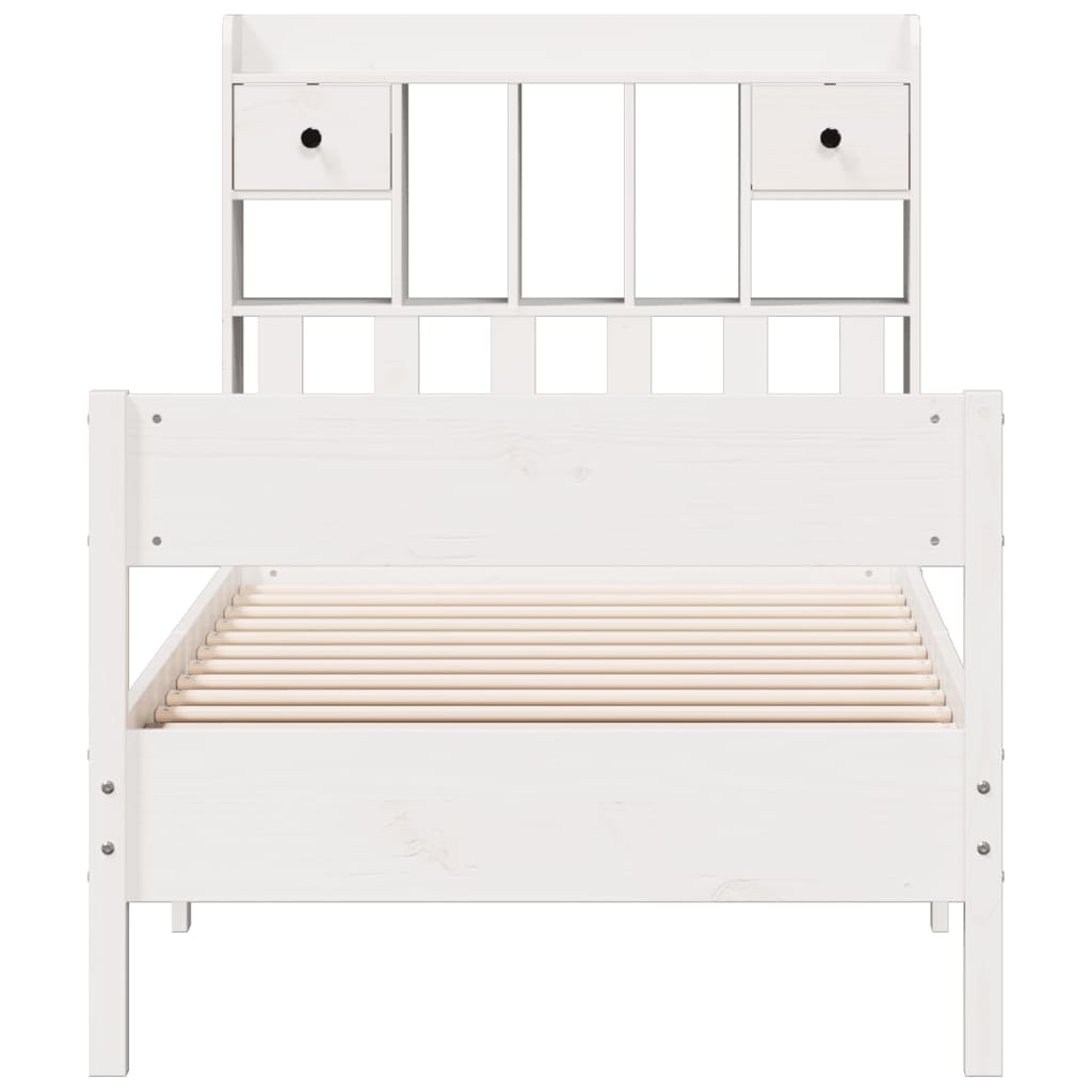 Lit bibliothèque sans matelas blanc 90x200cm bois de pin massif - XIOS