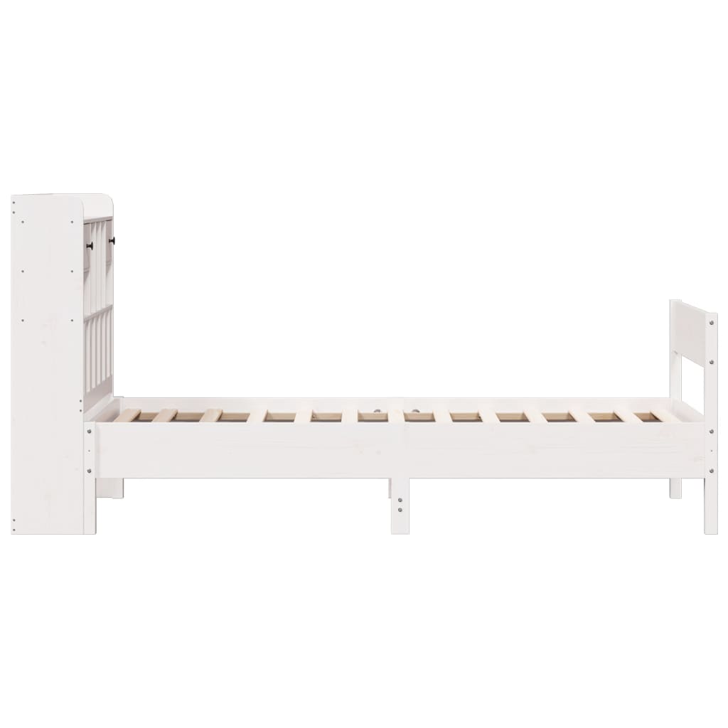 Lit bibliothèque sans matelas blanc 90x200cm bois de pin massif - XIOS