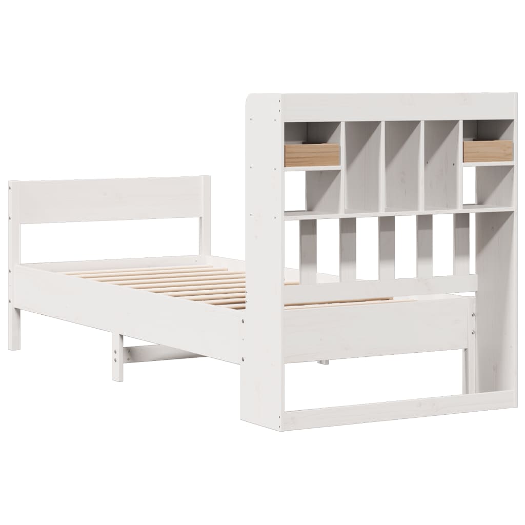 Lit bibliothèque sans matelas blanc 90x200cm bois de pin massif - XIOS