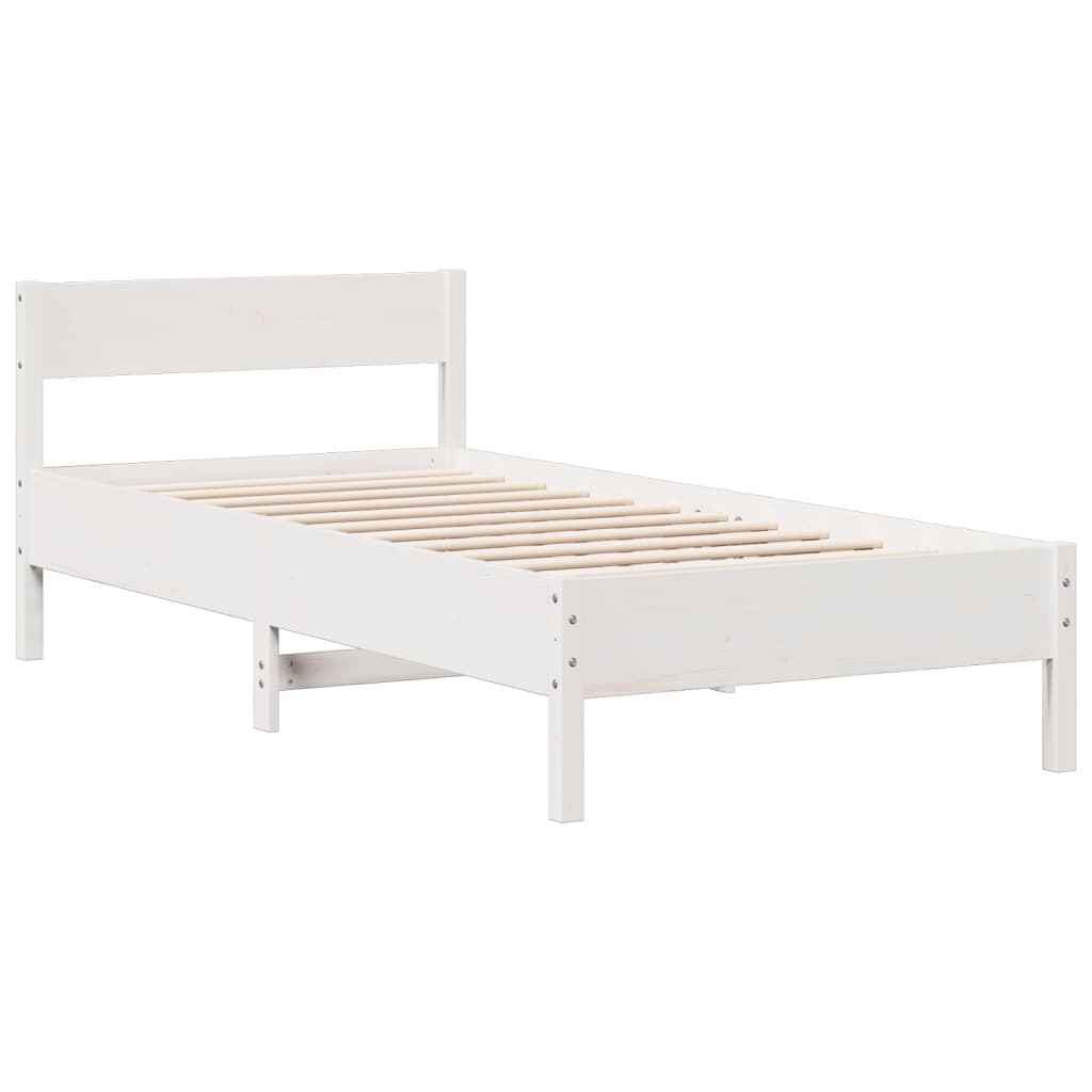 Lit bibliothèque sans matelas blanc 90x200cm bois de pin massif - XIOS