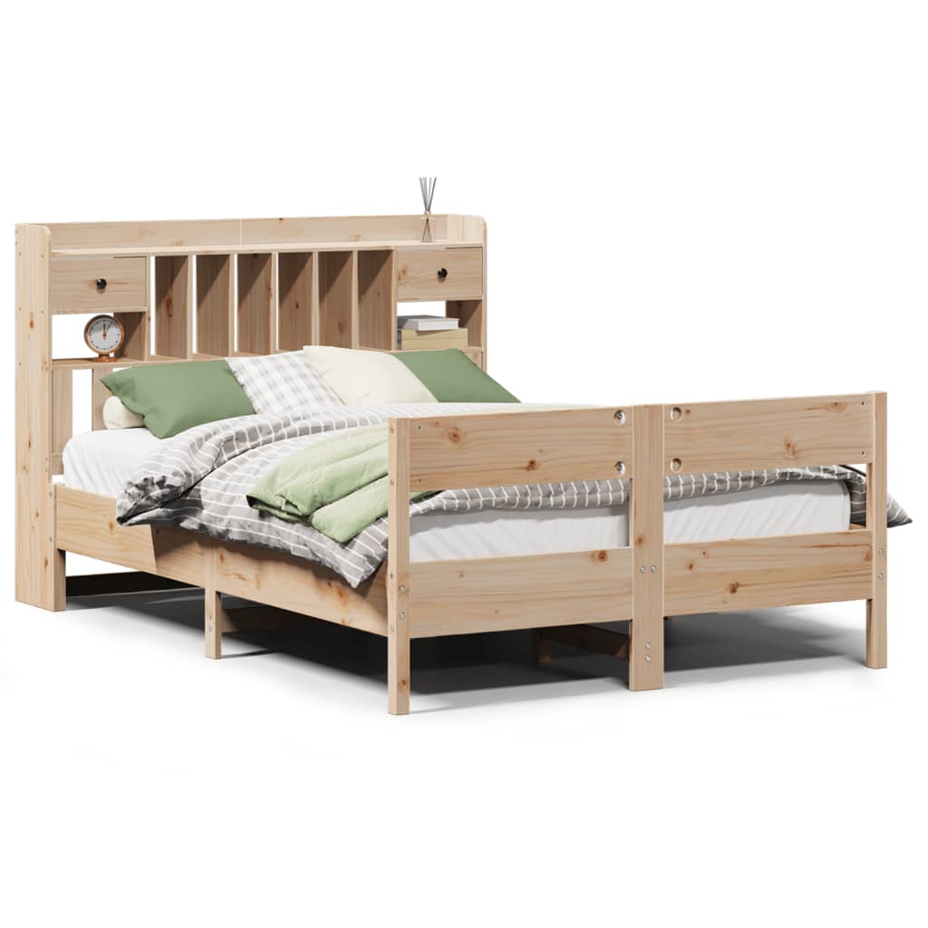 Lit bibliothèque sans matelas 135x190 cm bois de pin massif - XIOS