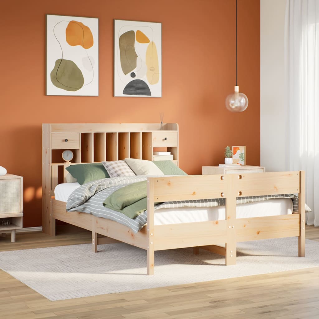 Lit bibliothèque sans matelas 135x190 cm bois de pin massif - XIOS
