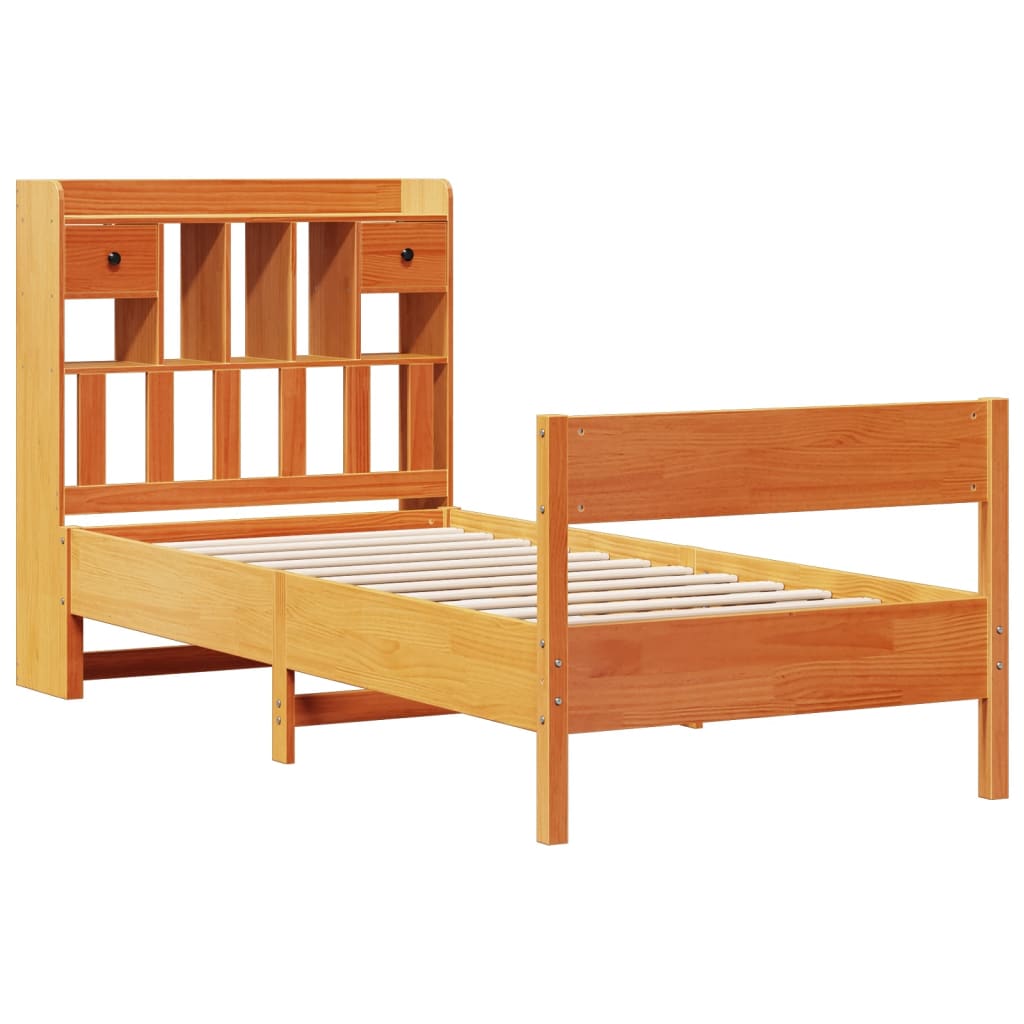 Lit bibliothèque sans matelas cire marron 75x190 cm pin massif - XIOS