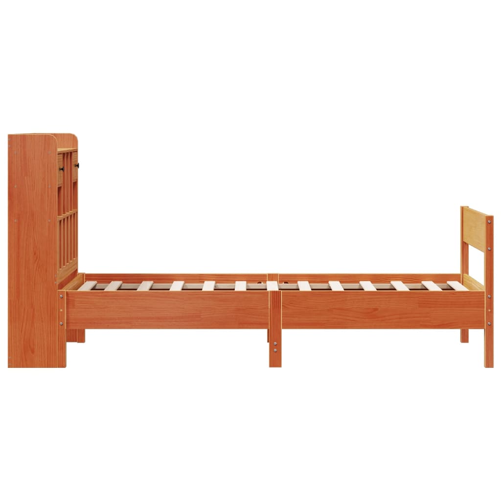 Lit bibliothèque sans matelas cire marron 75x190 cm pin massif - XIOS