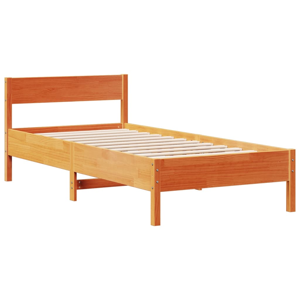 Lit bibliothèque sans matelas cire marron 75x190 cm pin massif - XIOS