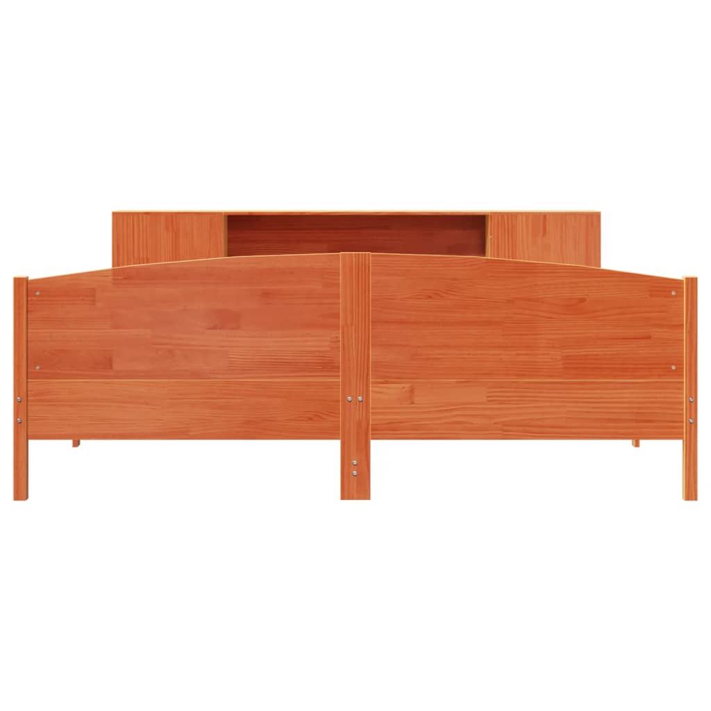 Lit bibliothèque sans matelas cire marron 200x200 cm pin massif - XIOS
