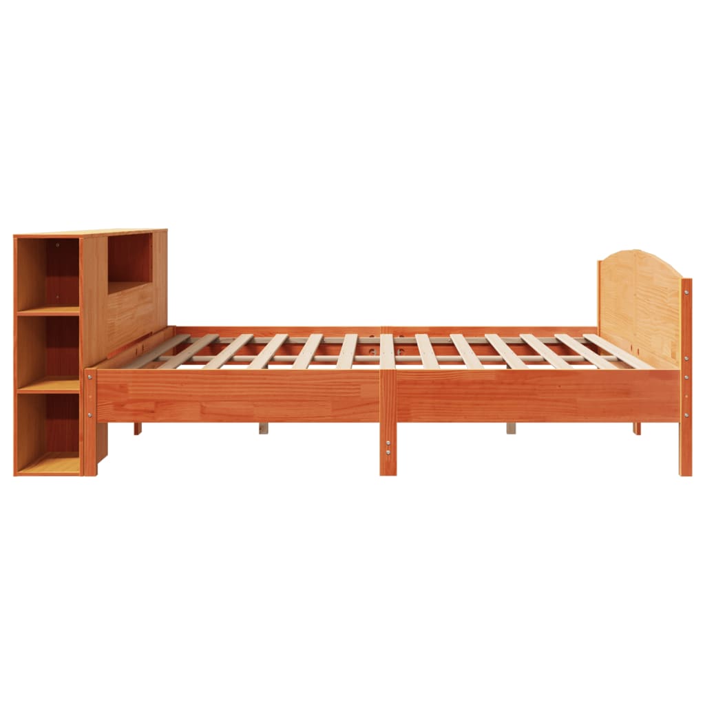 Lit bibliothèque sans matelas cire marron 200x200 cm pin massif - XIOS