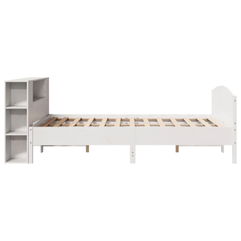 Lit bibliothèque sans matelas blanc 160x200 cm bois pin massif - XIOS