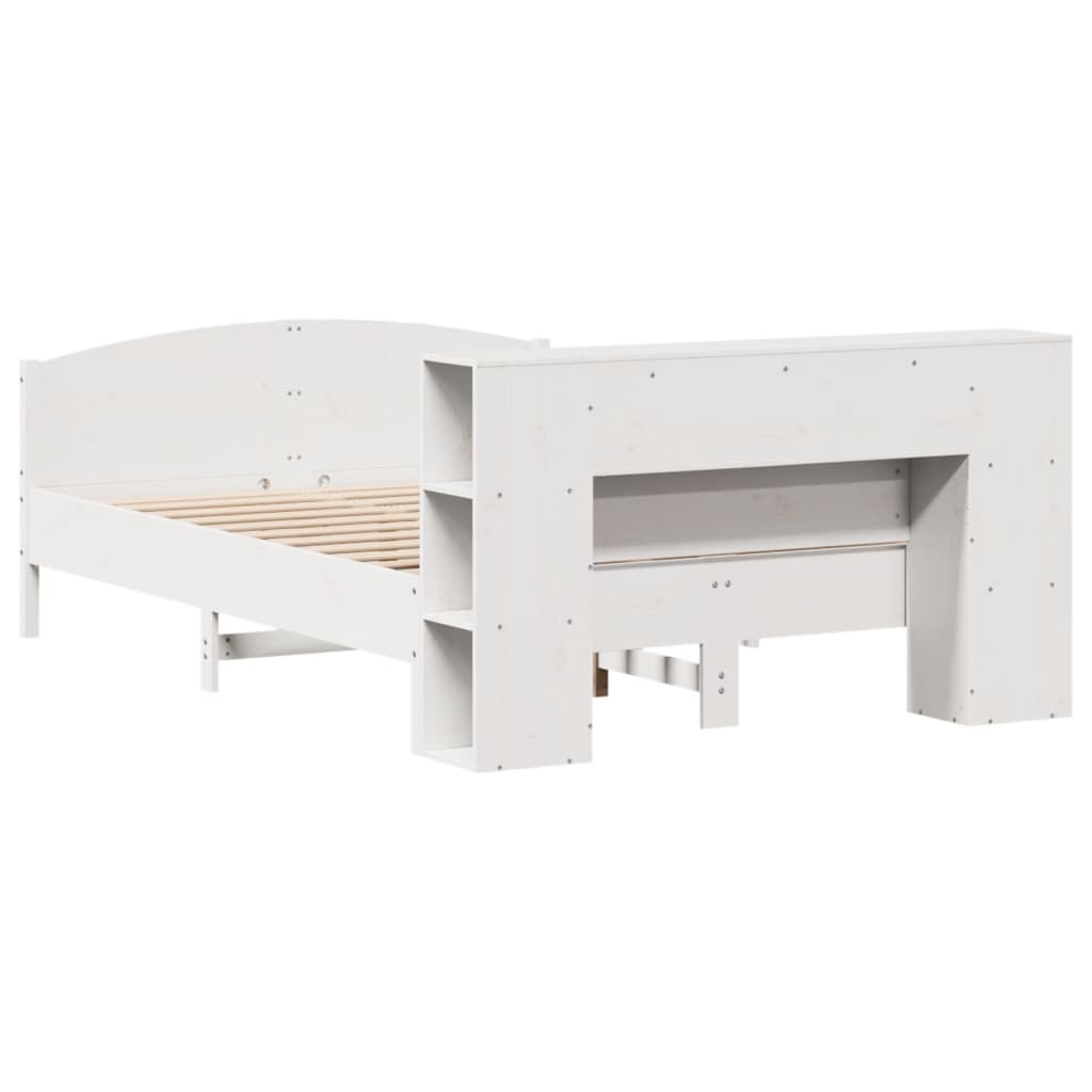 Lit bibliothèque sans matelas blanc 160x200 cm bois pin massif - XIOS