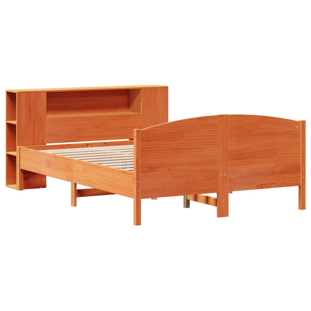 Lit bibliothèque sans matelas cire marron 150x200 cm pin massif - XIOS