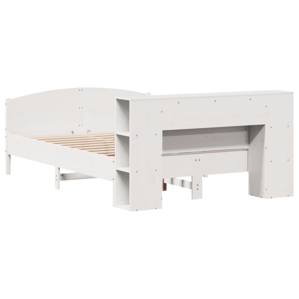 Lit bibliothèque sans matelas blanc 140x200 cm bois pin massif - XIOS
