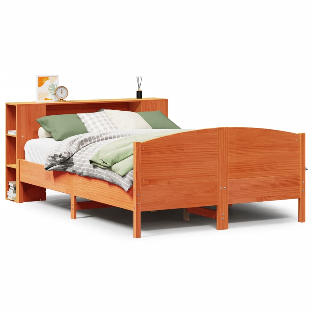 Lit bibliothèque sans matelas cire marron 135x190 cm pin massif - XIOS