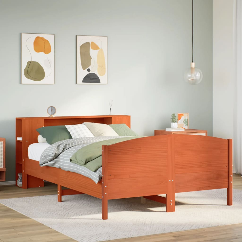 Lit bibliothèque sans matelas cire marron 135x190 cm pin massif - XIOS
