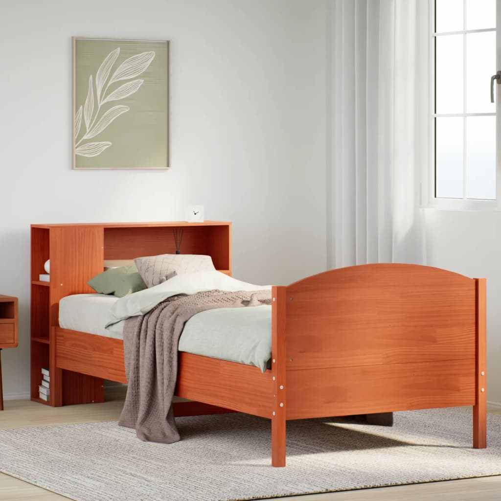Lit bibliothèque sans matelas cire marron 100x200 cm pin massif - XIOS