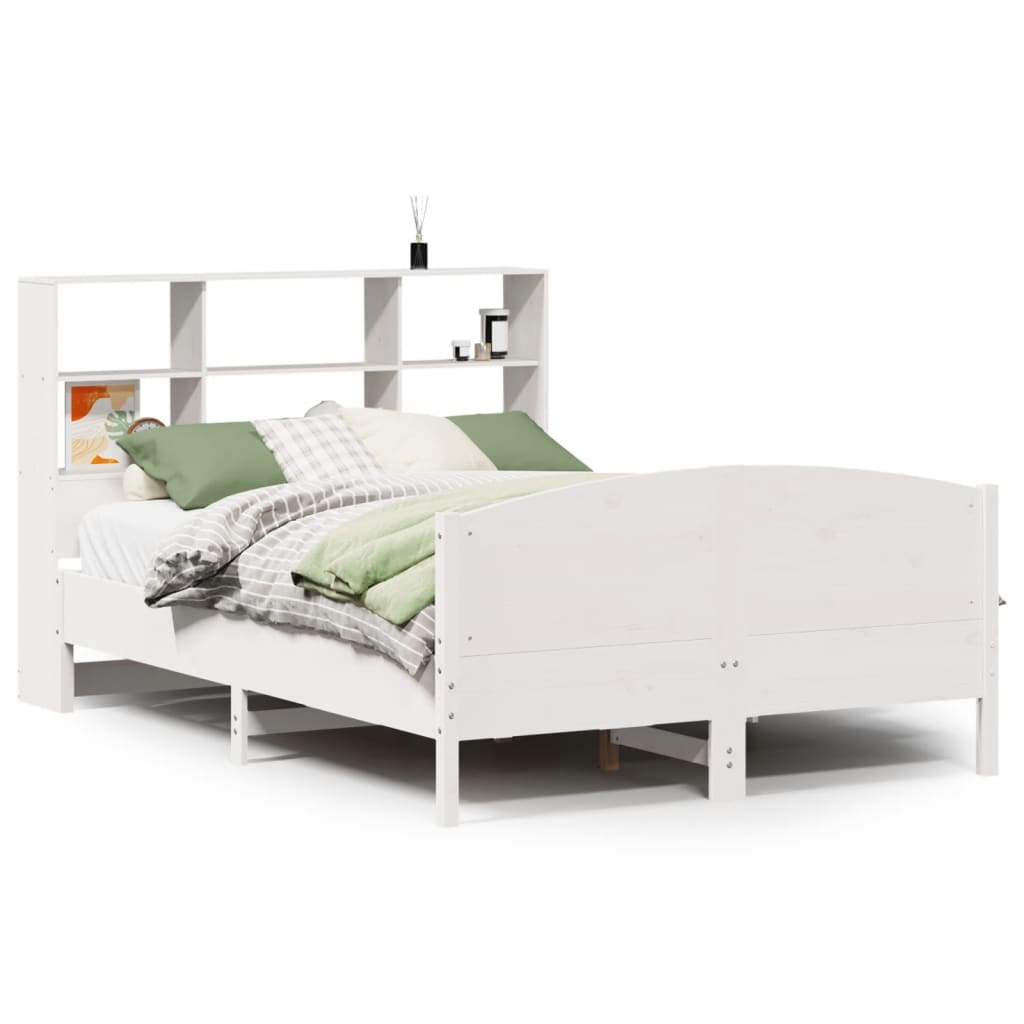 Lit bibliothèque sans matelas blanc 160x200 cm bois pin massif - XIOS