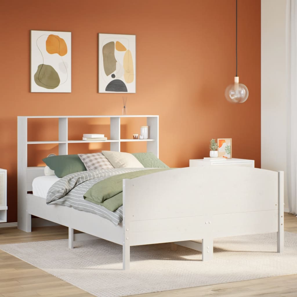 Lit bibliothèque sans matelas blanc 160x200 cm bois pin massif - XIOS