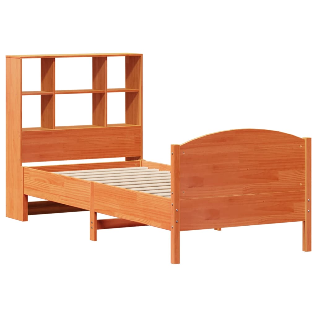 Lit bibliothèque sans matelas cire marron 75x190 cm pin massif - XIOS