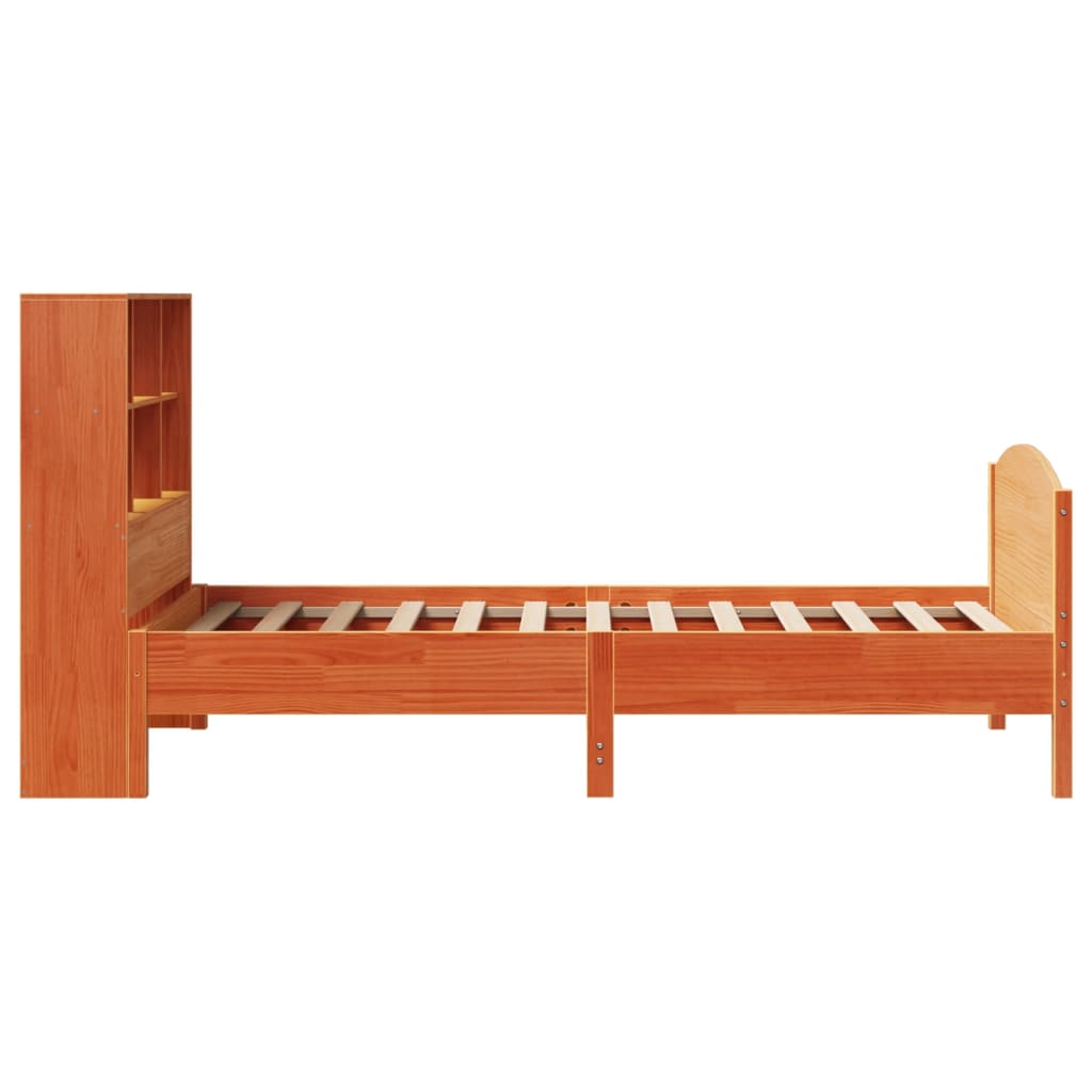 Lit bibliothèque sans matelas cire marron 75x190 cm pin massif - XIOS