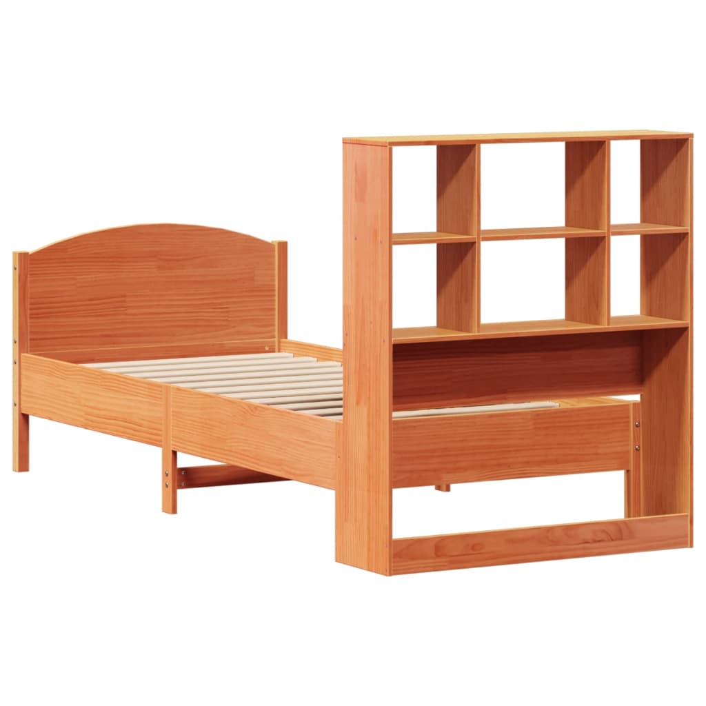 Lit bibliothèque sans matelas cire marron 75x190 cm pin massif - XIOS