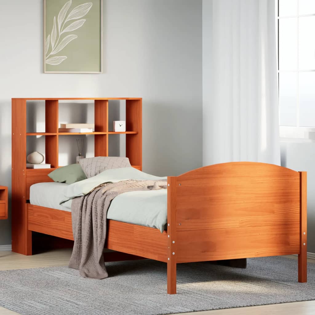 Lit bibliothèque sans matelas cire marron 75x190 cm pin massif - XIOS
