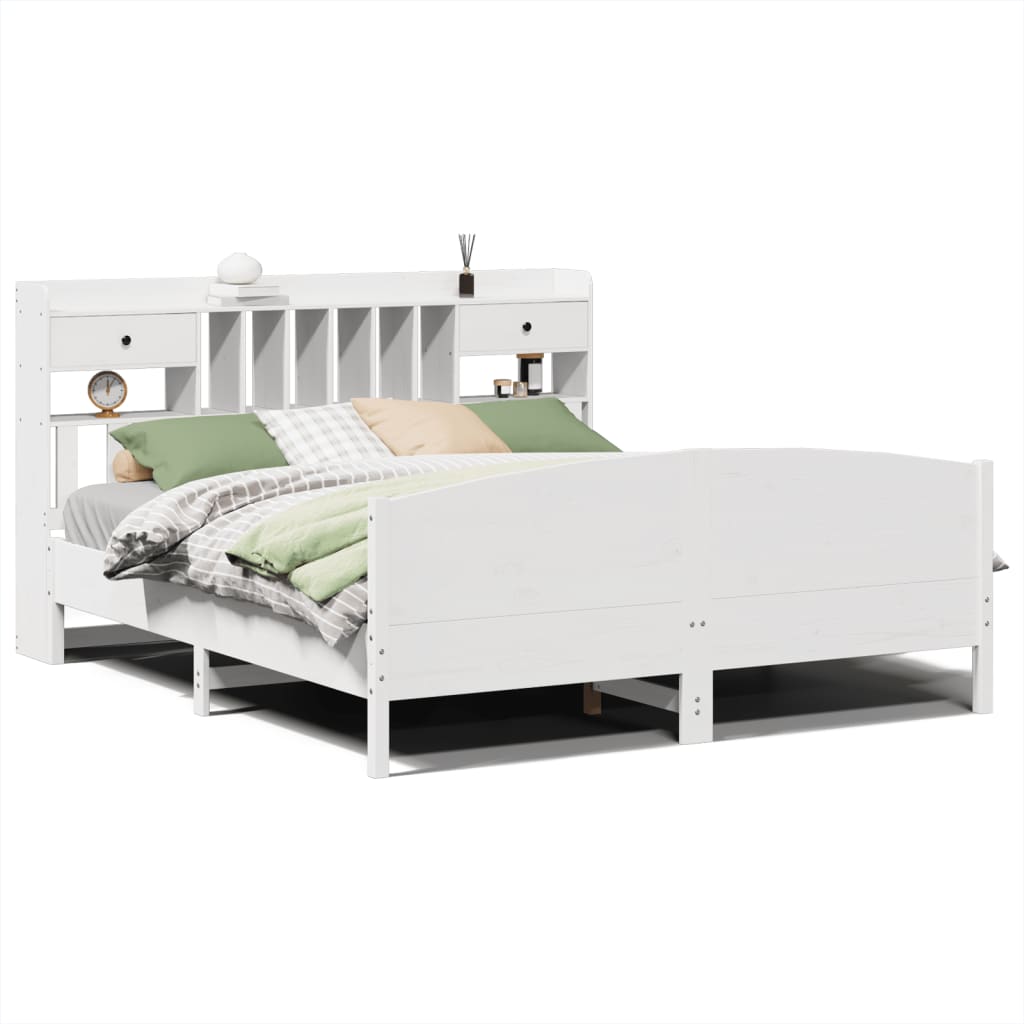 Lit bibliothèque sans matelas blanc 180x200 cm bois pin massif - XIOS