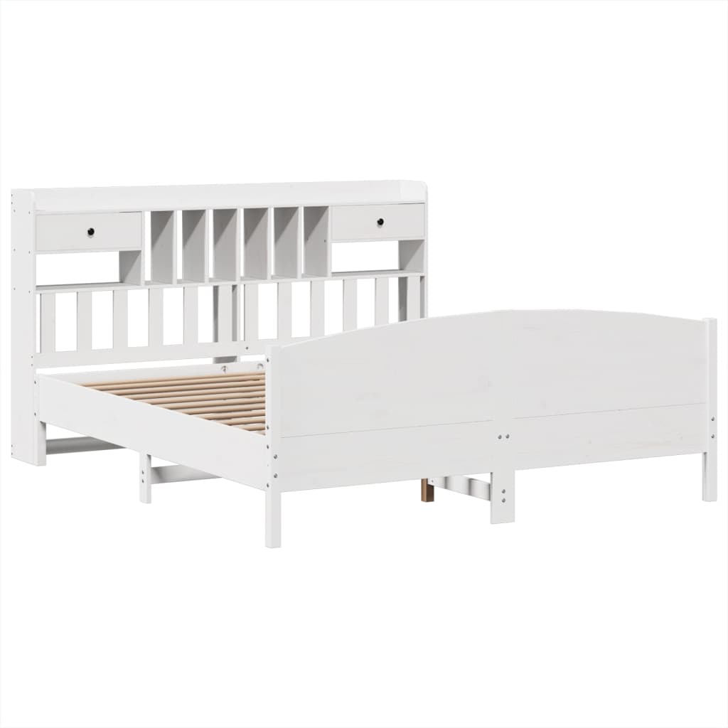 Lit bibliothèque sans matelas blanc 180x200 cm bois pin massif - XIOS